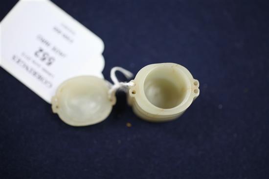An unusual Chinese pale celadon jade single case inro, 19th century, made for the Japanese market, height 3cm